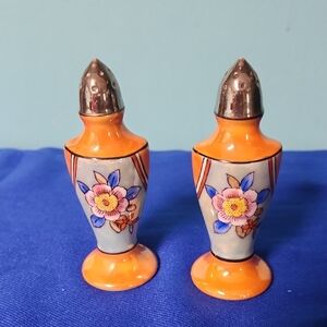 Floral Orange Ceramic Salt and Pepper Shakers